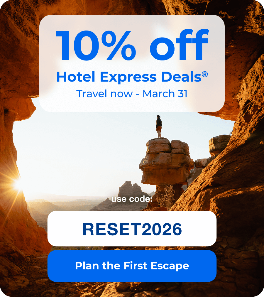 10% off Hotel Express Deals. Use code RESET2026