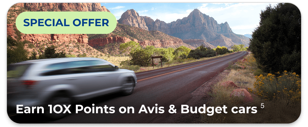 Earn 10x point on Avis and Budget Rental Cars