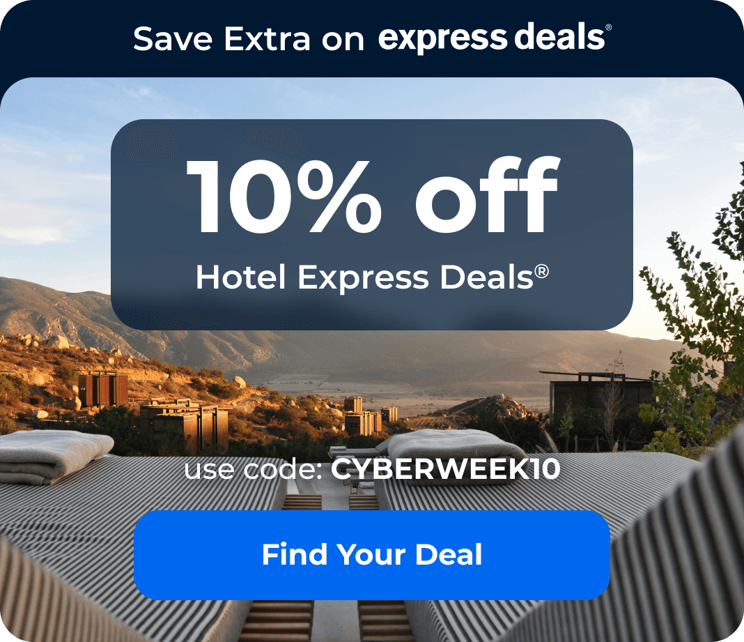 10% off hotel Express Deals. Code CYBERWEEK10