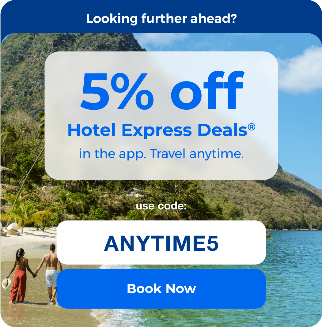 5% Off Hotel Express Deals in the app, travel anytime.