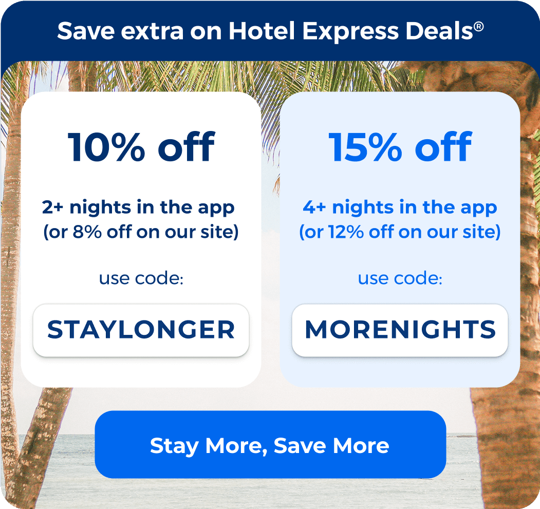 Take up to 15% off Hotel Express Deals in the app