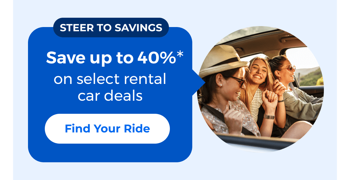 Save 40% on select rental cars*