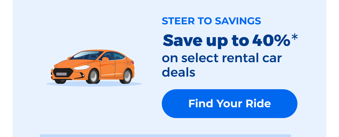 Save 40% on select rental cars*